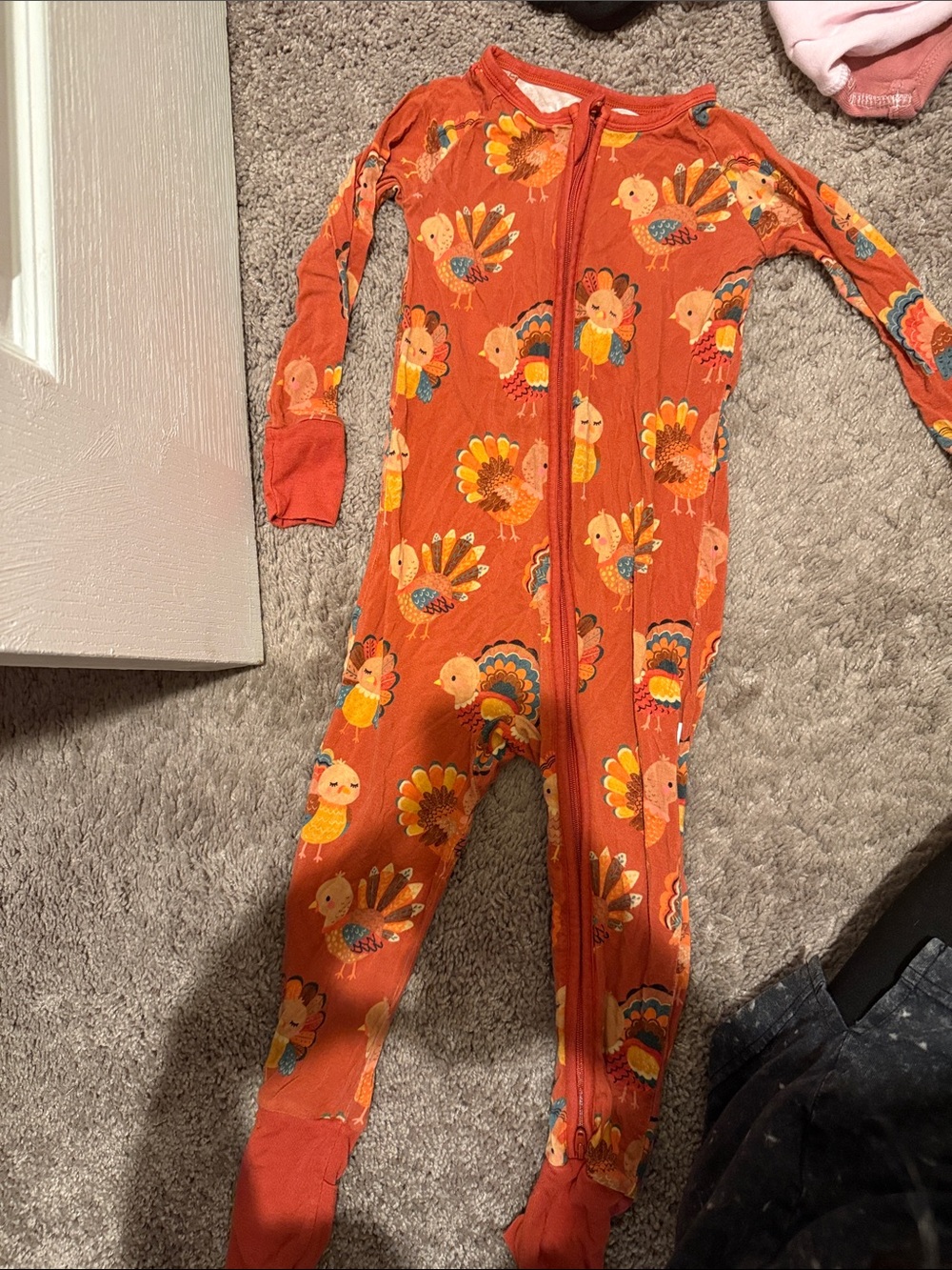 Little Sleepies Orange Turkey Print Footed One-Piece Pajama